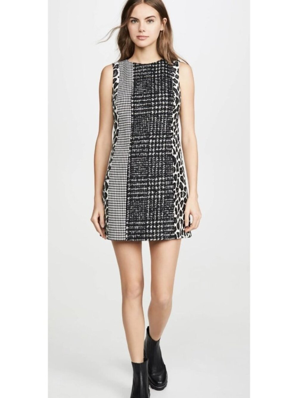 Alice + Olivia Clyde Patchwork A-Line Shift Dress Size 4 Animal Print 90s